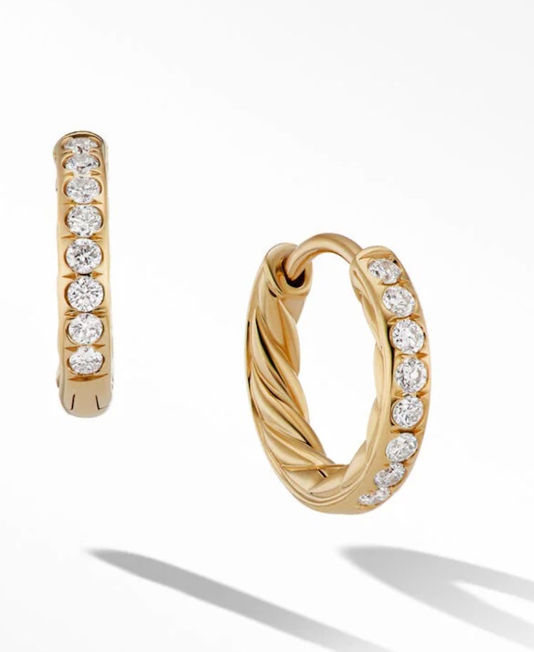 gold hoops with pavé diamonds