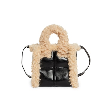 Liz II Faux Leather Top Handle Bag with Faux Shearling Trim