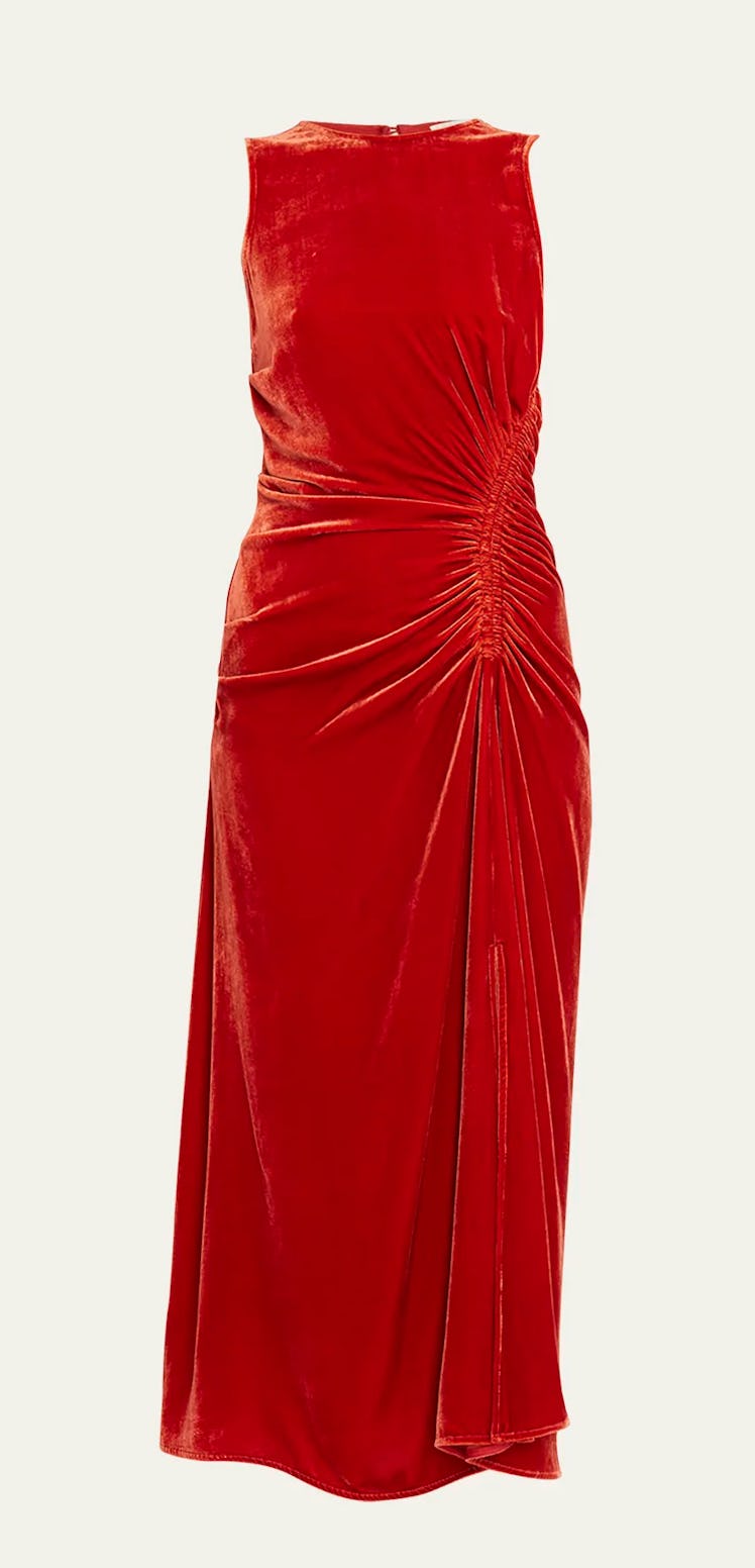red velvet midi dress