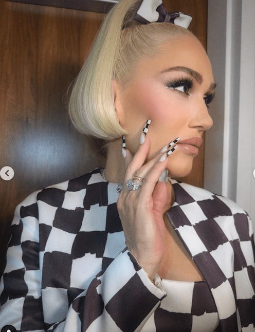 Gwen Stefani's checkered French tip nail design in 2023, painted by manicurist Eri Ishizu.