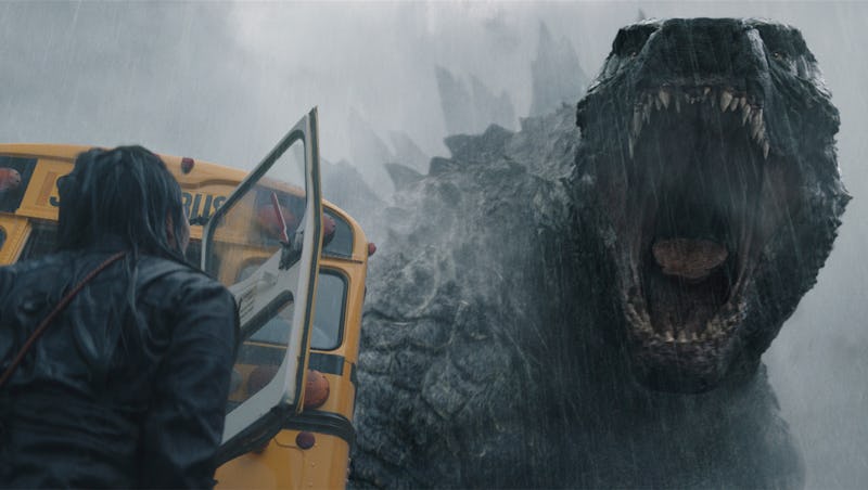 Cate Randa (Anna Sawai) looks up at Godzilla in 'Monarch: Legacy of Monsters'