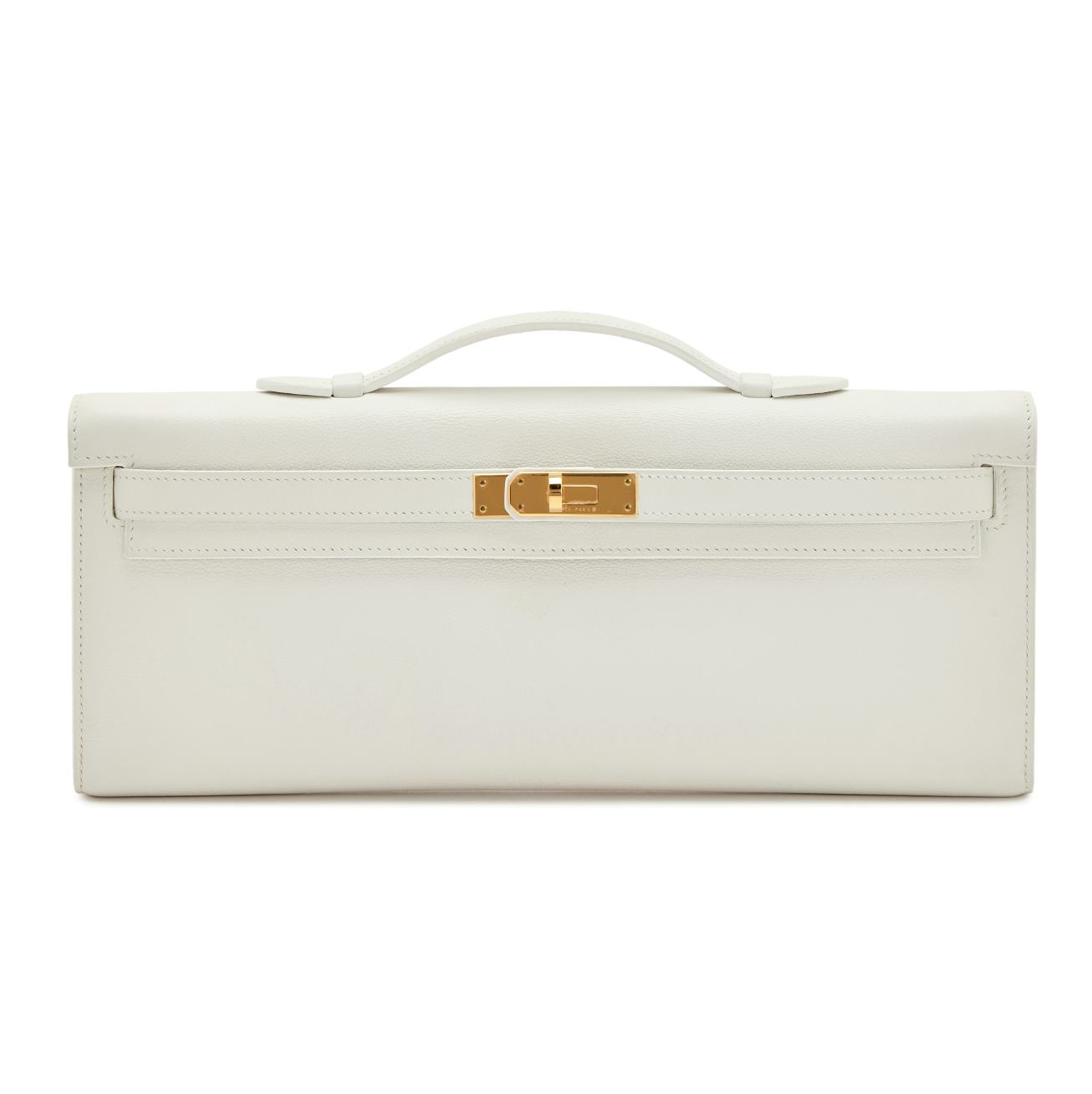 Hermès White Evercolor Kelly Cut Gold Hardware