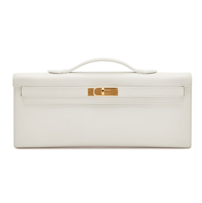 Hermès White Evercolor Kelly Cut Gold Hardware