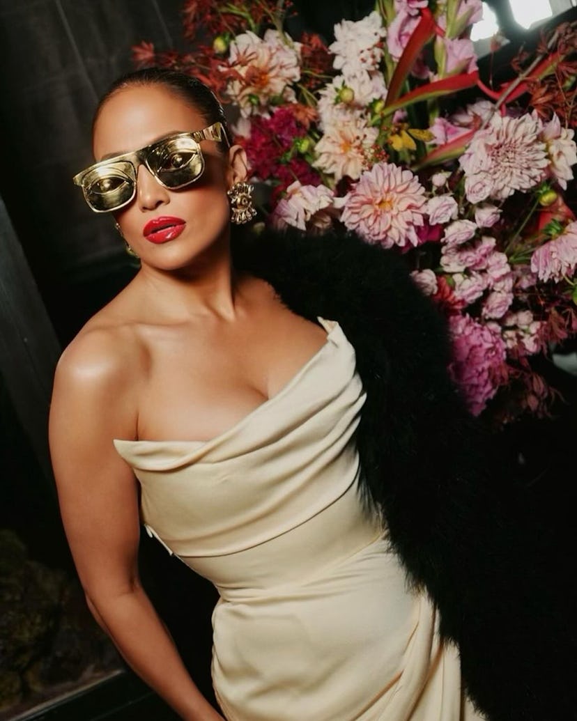 Jennifer Lopez wearing Schiaparelli in a photo posted to Instagram, October, 12, 2023.