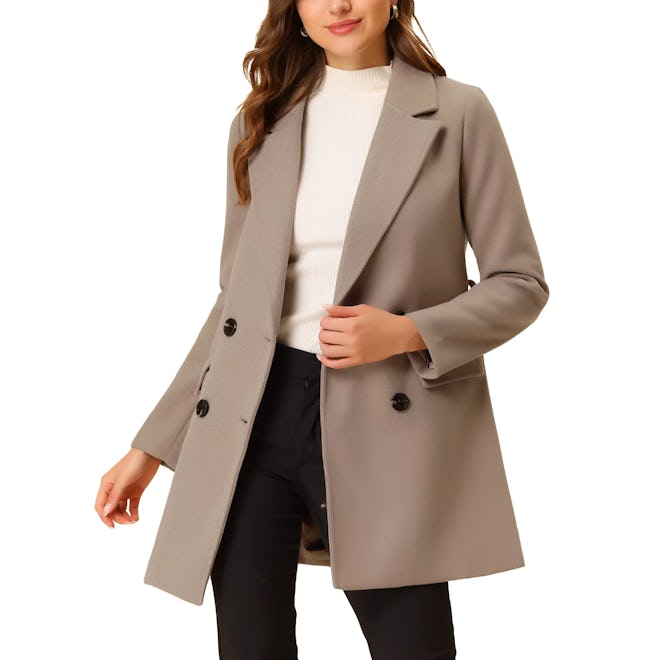 Notch Lapel Double Breasted Belted Mid Length Trenchcoat