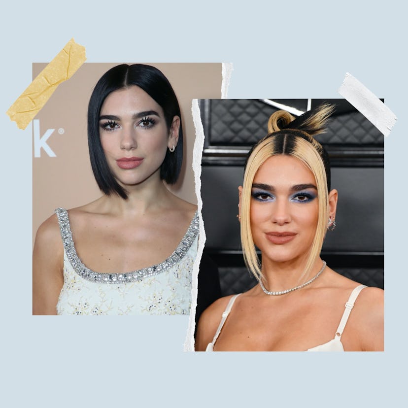 From long inky black waves to chunky blonde, face-framing highlights, here’s a look back at Dua Lipa…