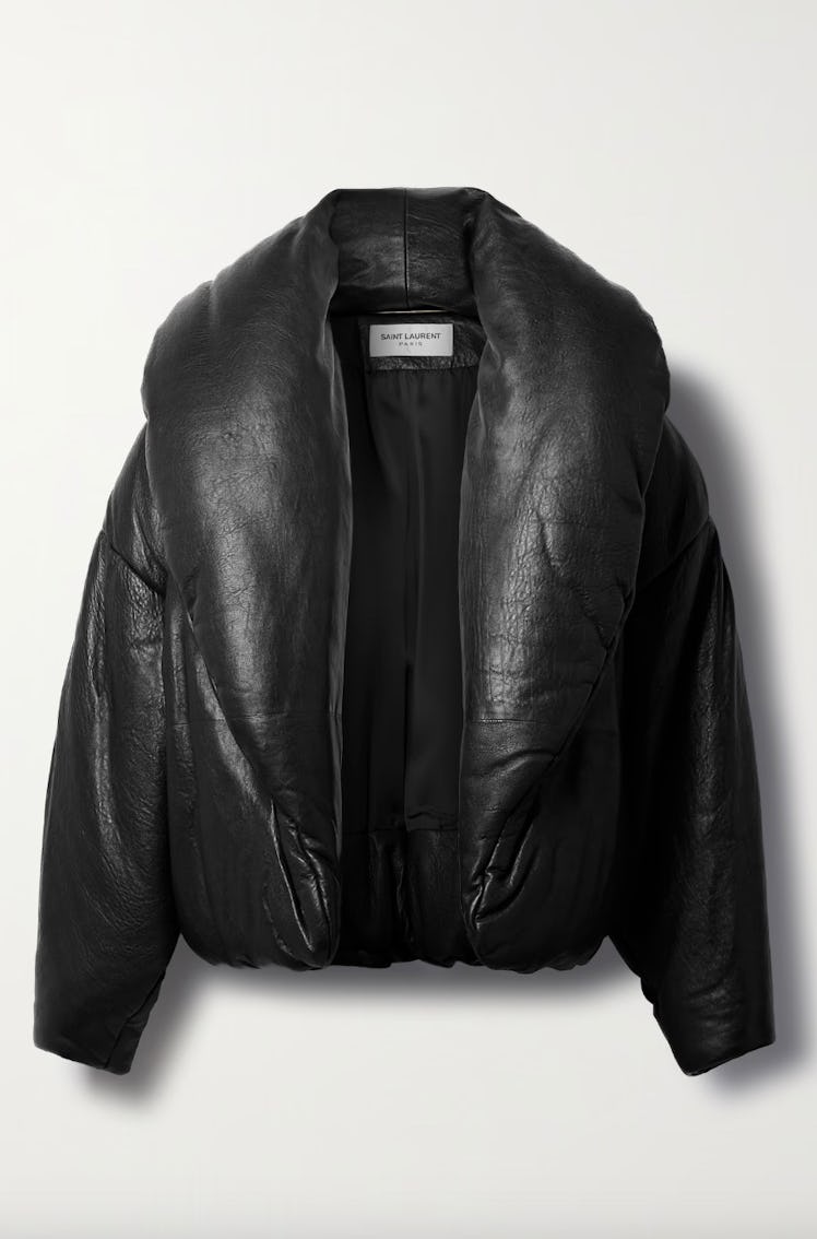 Padded Textured-Leather Jacket