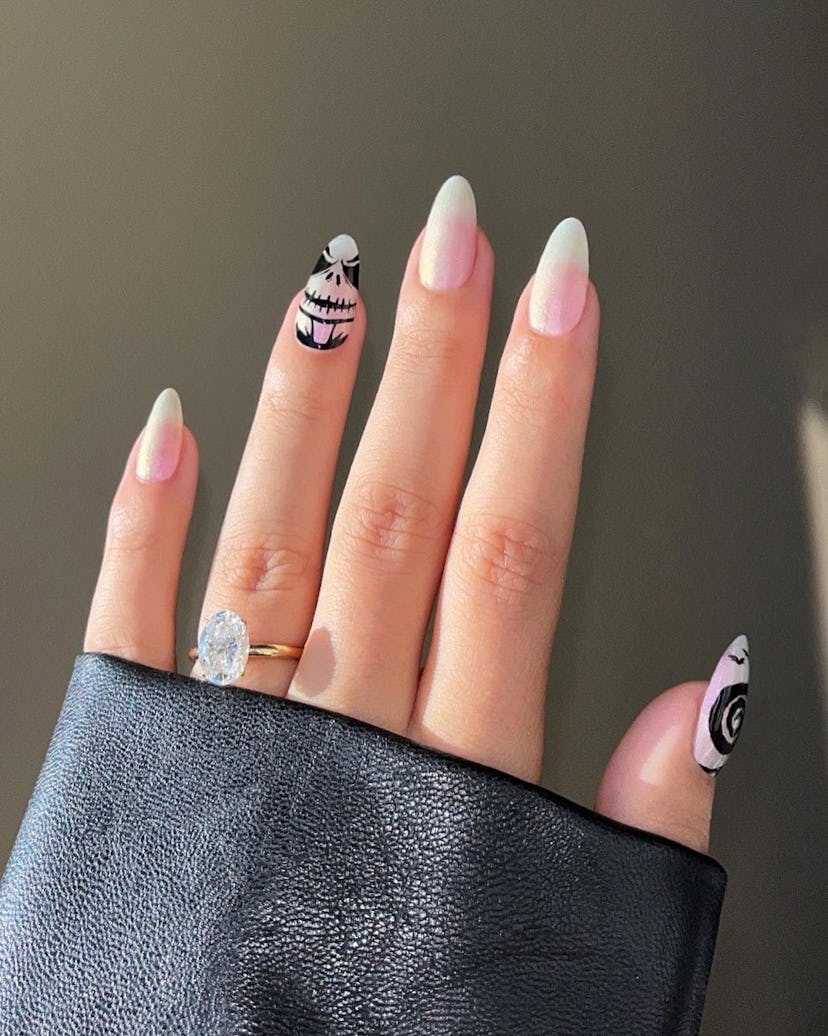 Jack Skellington, the Pumpkin King from “The Nightmare Before Christmas,” makes a cute pumpkin nail …