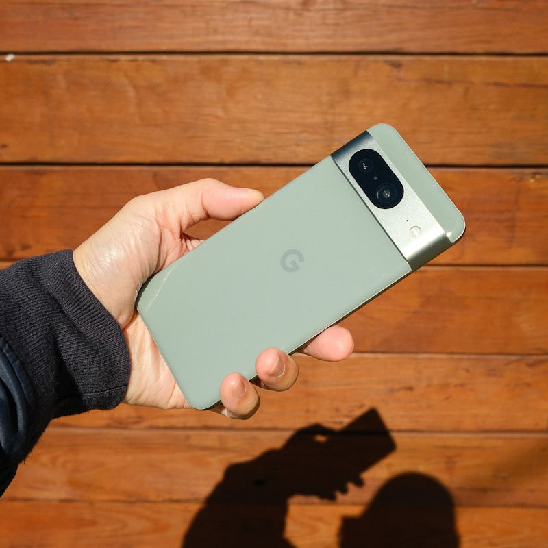 The Google Pixel 8 in Hazel looks great and feels great with rounded corners and a glossy glass back...