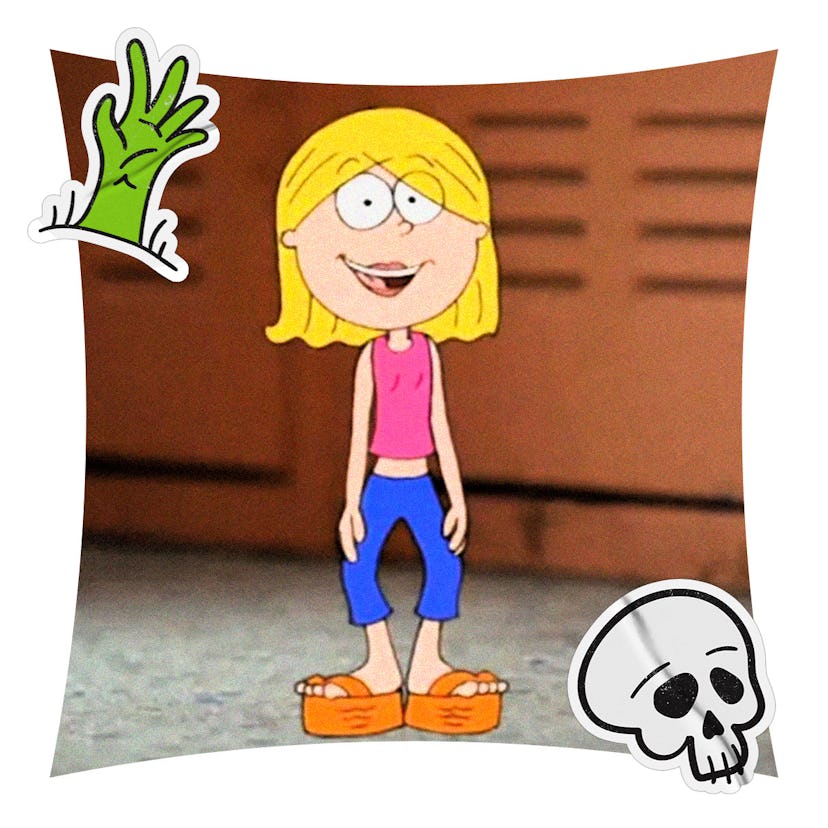Lizzie McGuire's animated alter ego in a pink tank, jeans and orange flip flops
