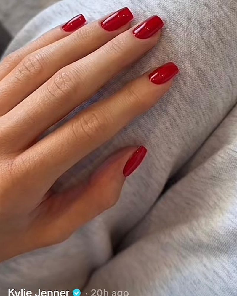 Kylie Jenner red nail polish on short nails