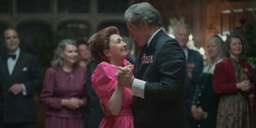Lesley Manville as Princess Margaret and Timothy Dalton as Peter Townsend in Season 5 of ‘The Crown’
