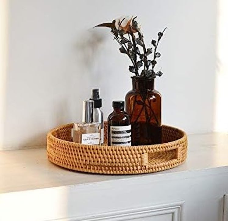 DECRAFTS Round Rattan Serving Tray