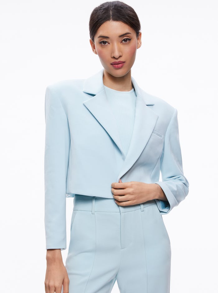 Alice + Oliva Shan Cropped Ruched Sleve Blazer