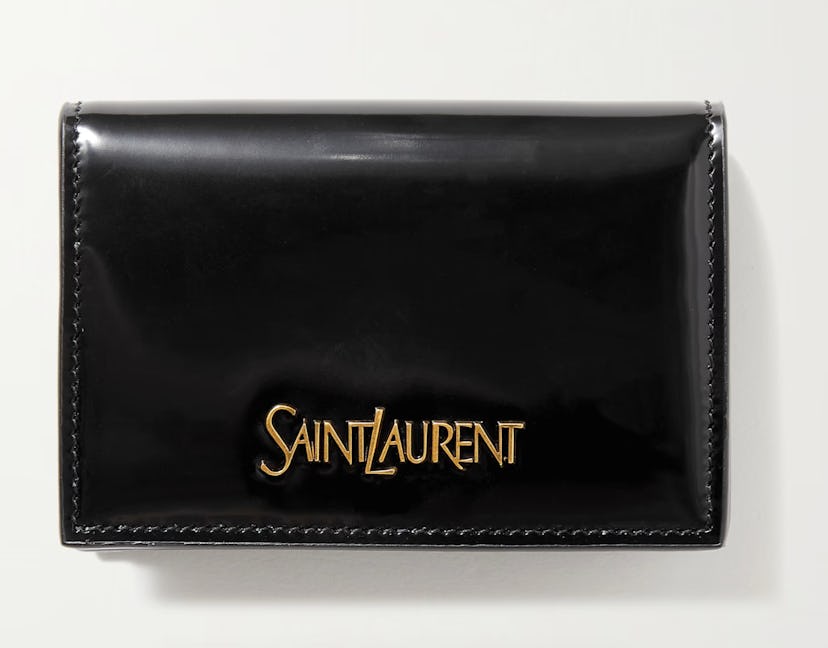 SAINT LAURENT Appliquéd glossed-leather wallet