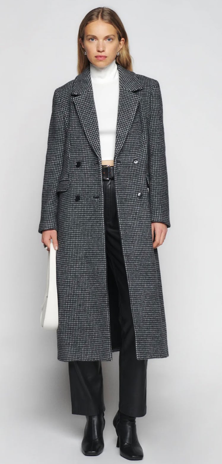 houndstooth wool trench coat
