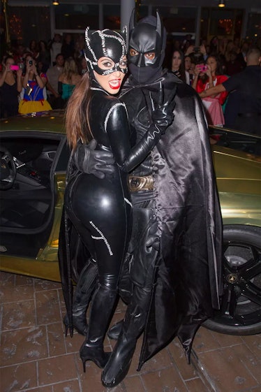 Kanye West and Kim Kardashian arrive at Kim Kardashian's Halloween party at LIV nightclub at Fontain...