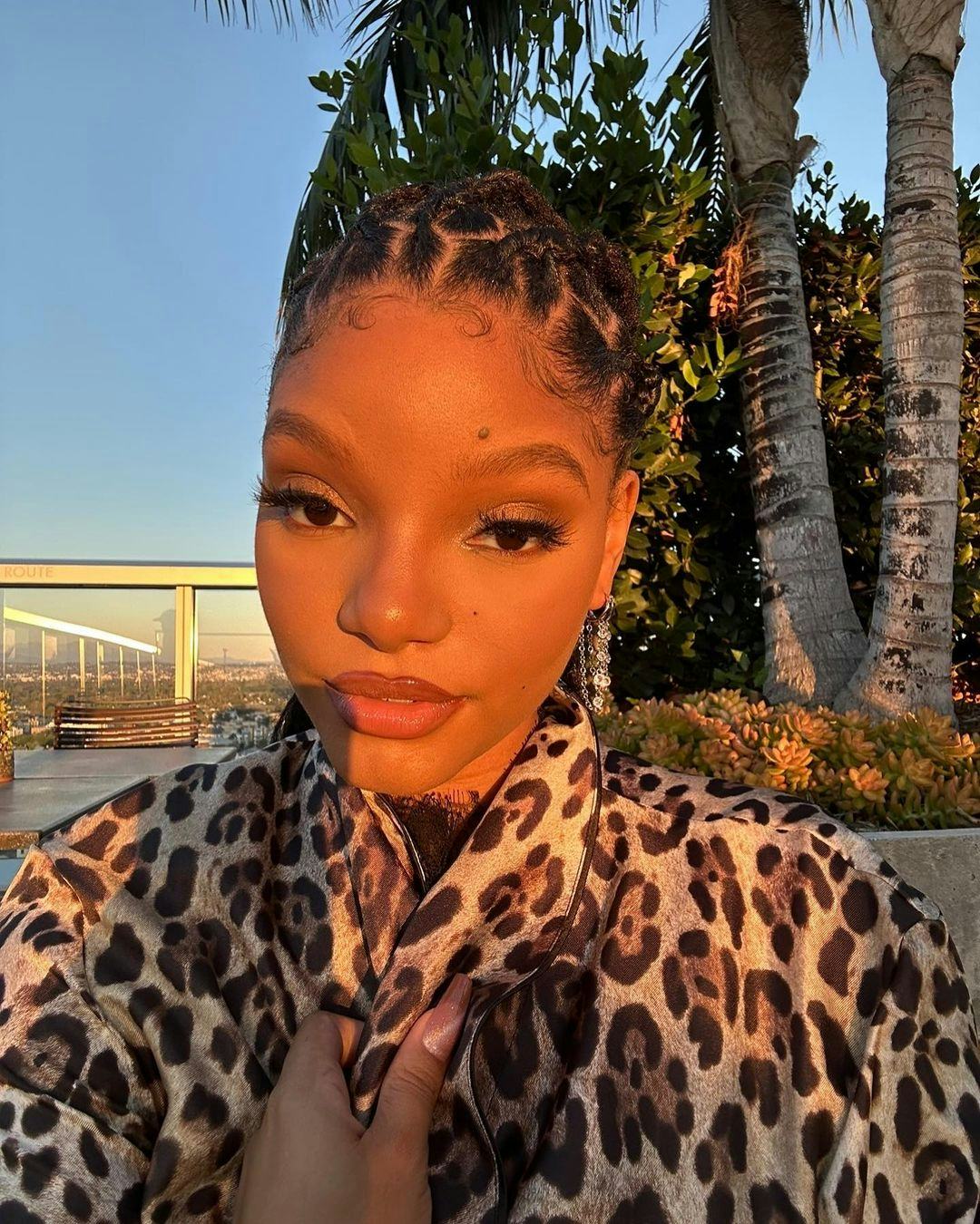 Halle Bailey&rsquo;s new manicure is a brown nail color in a velvet finish.