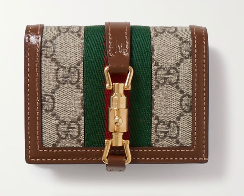 GUCCI Jackie 1961 textured-leather and webbing-trimmed printed coated-canvas wallet