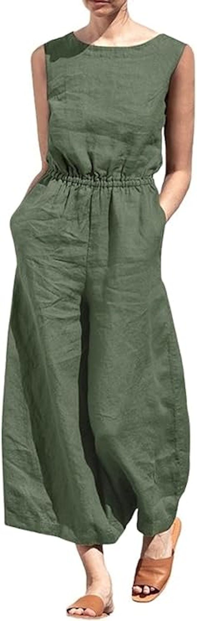 chouyatou Sleeveless Linen Jumpsuit