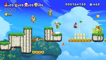 New Super Mario Bros. U, players riding yoshis