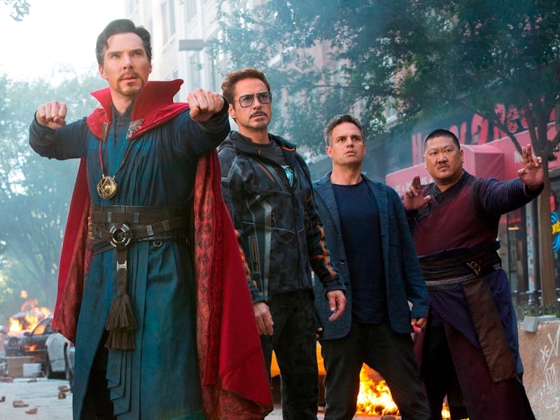 Benedict Cumberbatch, Robert Downey Jr., Mark Ruffalo, and Benedict Wong in Avengers: Infinity War