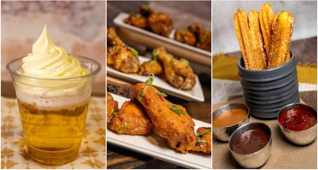 Disney World's new fall menu items include a Dole Whip hard cider float, new wing flavors, and churr...