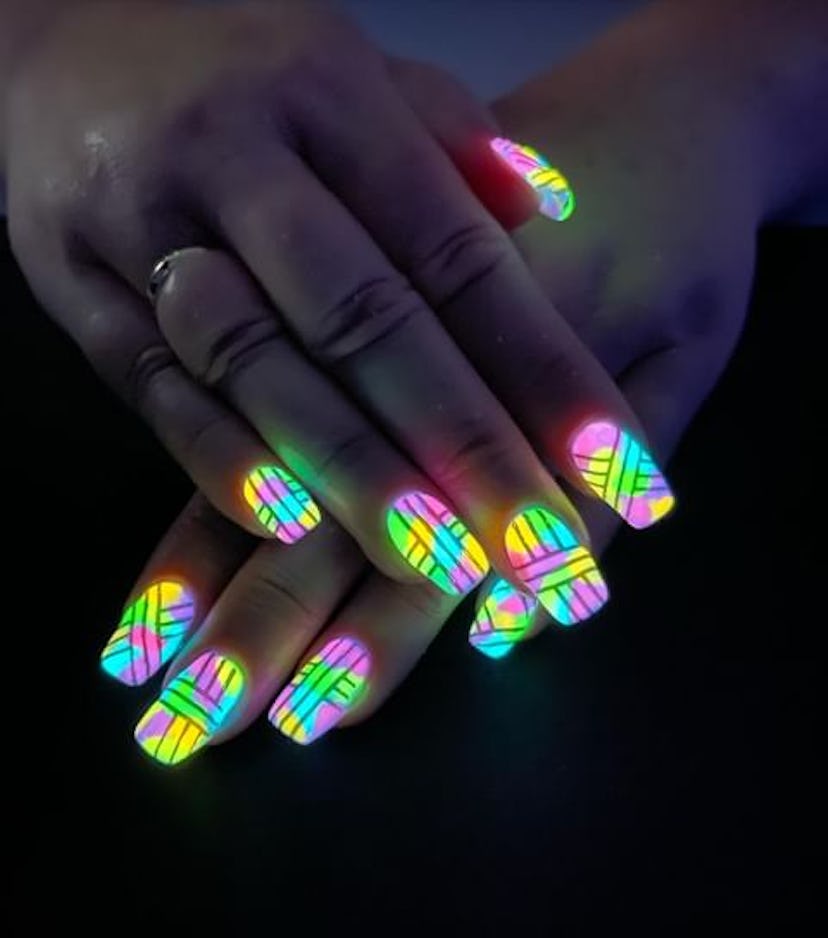 Rainbow glow-in-the-dark nails.