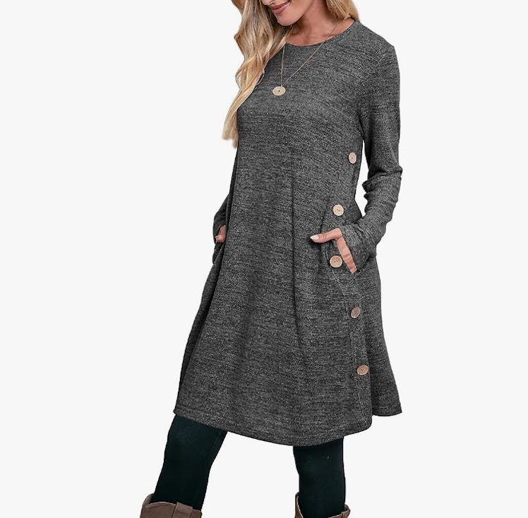 OFEEFAN Long Sleeve Dress with Pockets