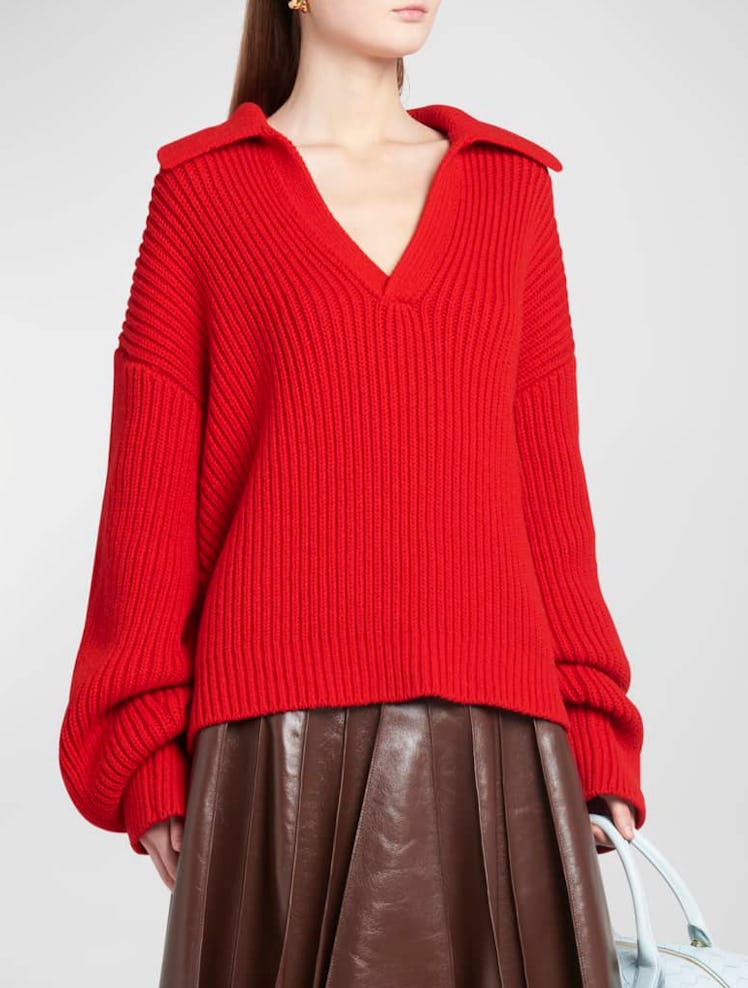red cashmere polo sweater