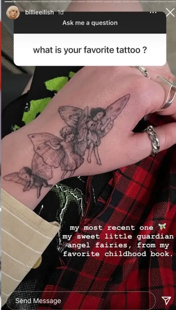 Billie Eilish hand tattoo fairies