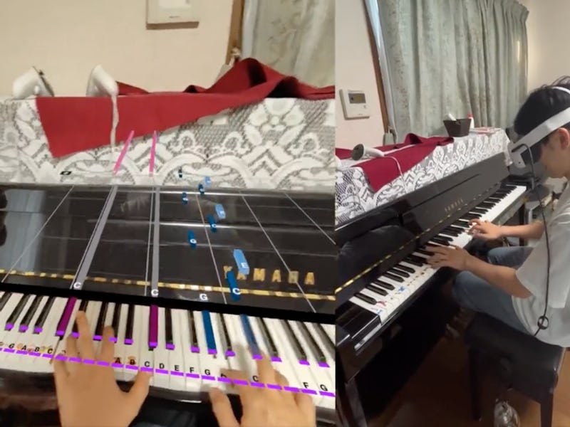 Hands playing PianoVision on quest 3