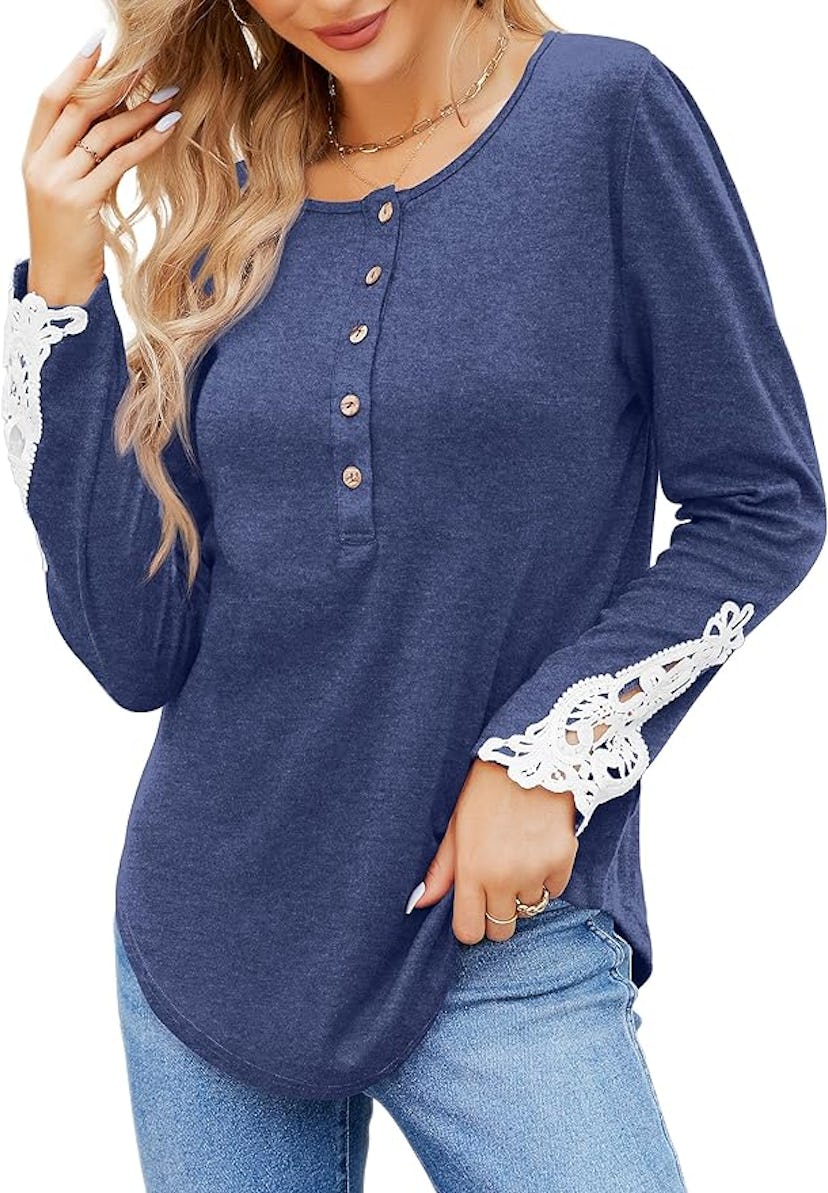 WIHOLL Lace Sleeve Top