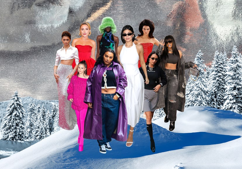 winter 2024 fashion trends worn by zendaya, kylie jenner, selena gomez, bella hadid, megan thee stal...