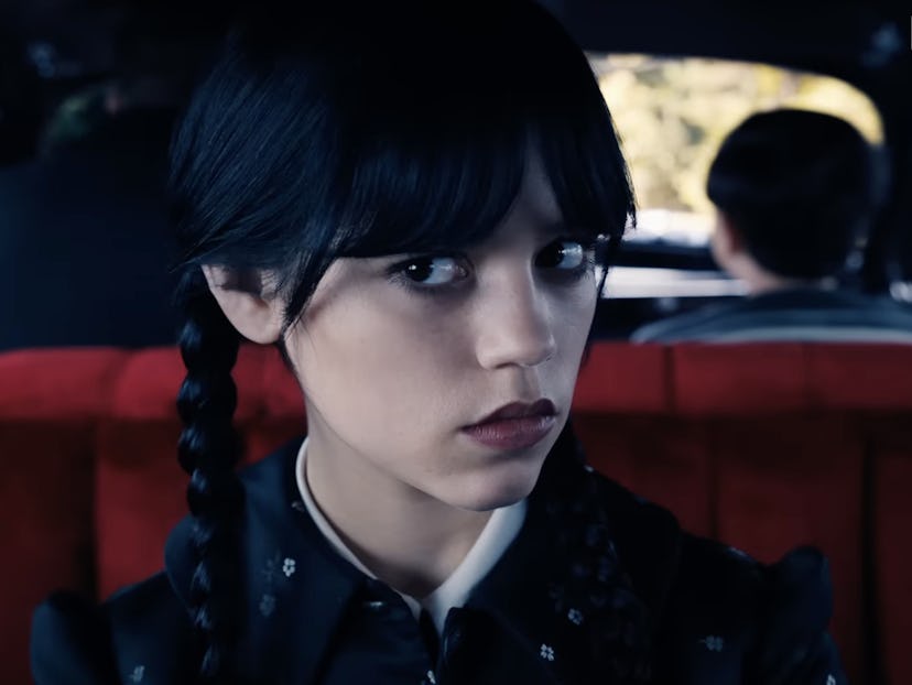 A Wednesday Addams makeup idea for Halloween, inspired by 'Wednesday' star Jenna Ortega.