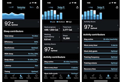Examples of the data you can see on the Oura app, which syncs to the Oura Ring, a health and sleep t...