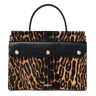 Calf Hair Leopard Print Small Title Bag with Pocket Black