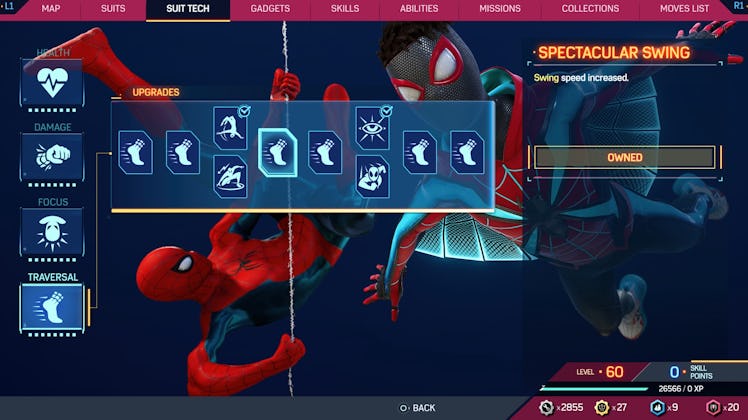 screenshot from Spider-Man 2 Suit Tech menu