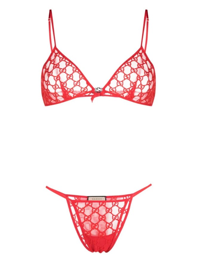 Gucci Red GG Tulle Lingerie Set