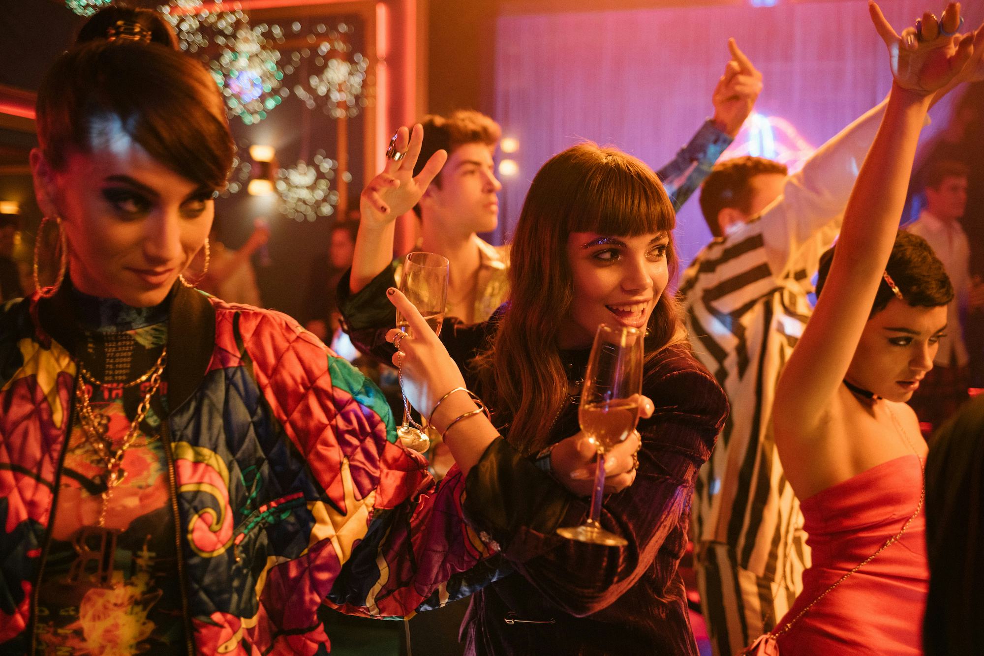 Claudia Salas, Martina Cariddi, and Carla Díaz in Netfilx&rsquo;s ‘Elite.’