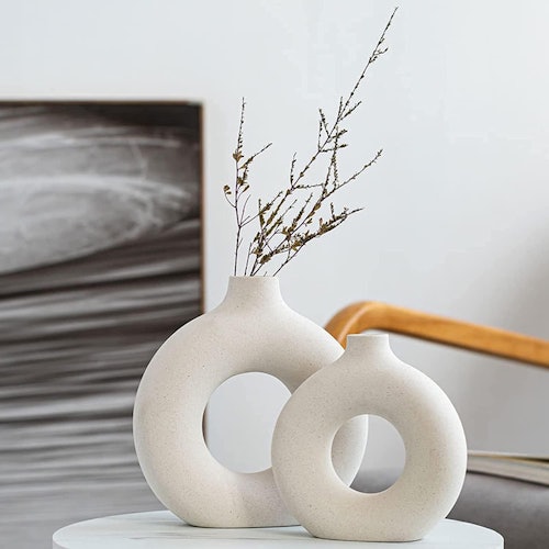QLOFEI White Ceramic Vases (2-Pack)