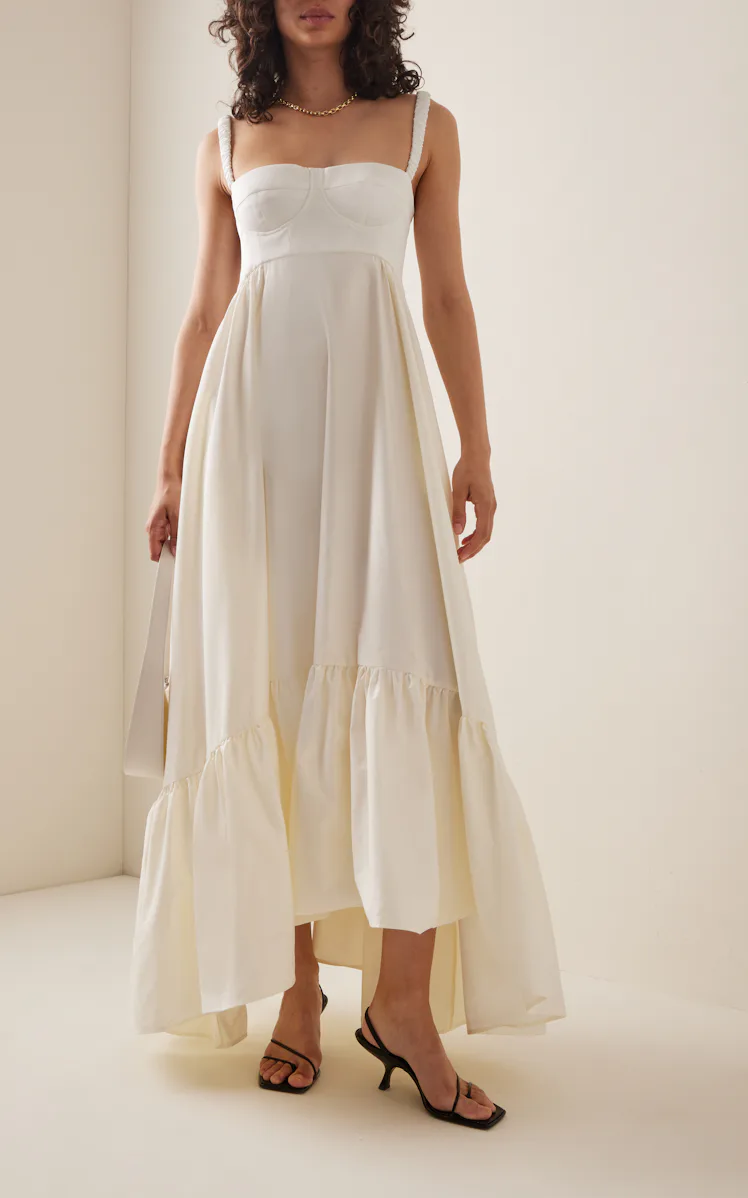 anna october asymmetric cotton blend maxi dress Snowdrop Off shoulder neck Anna October Cicely Dress -