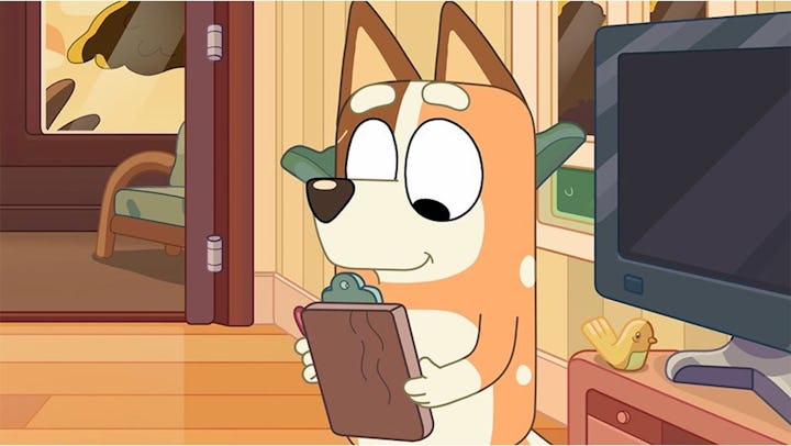 Bandit with a checklist in 'Bluey.'