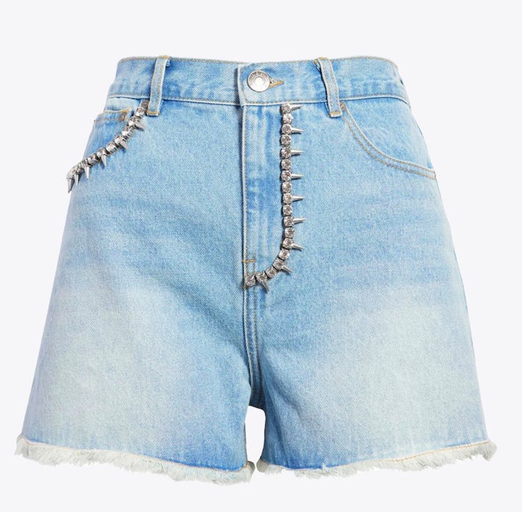 denim shorts with rhinestone embellishments