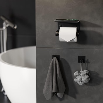 Tindbea Toilet Paper Holder With Phone Shelf + Towel Robe Hooks