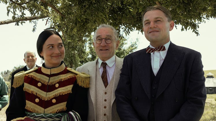 Lily Gladstone, Robert De Niro, and Leonardo DiCaprio in 'Killers of the Flower Moon'