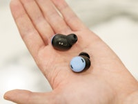 Google's Pixel Buds Pro wireless earbuds in a hand.