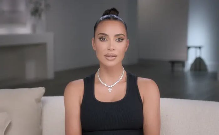 Still from Kim Kardashian's confessional interview in 'The Kardashians' where she describes being a ...