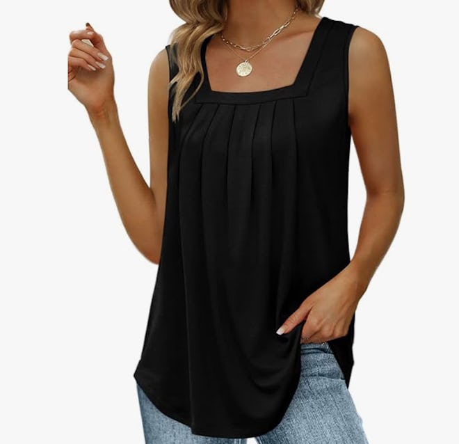 Saloogoe Loose Fit Pleated Square Tank Top