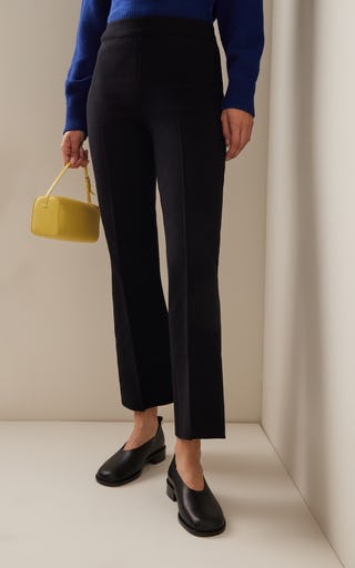 High-Rise Stretch Checked-Jacquard Cropped Kick-Leg Pants